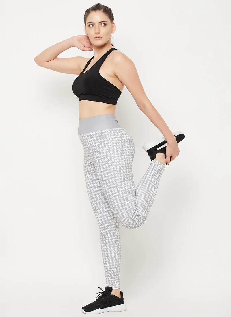كلوفيا Clovia Snug Fit High-Rise Houndstooth Print Active Tights in Grey