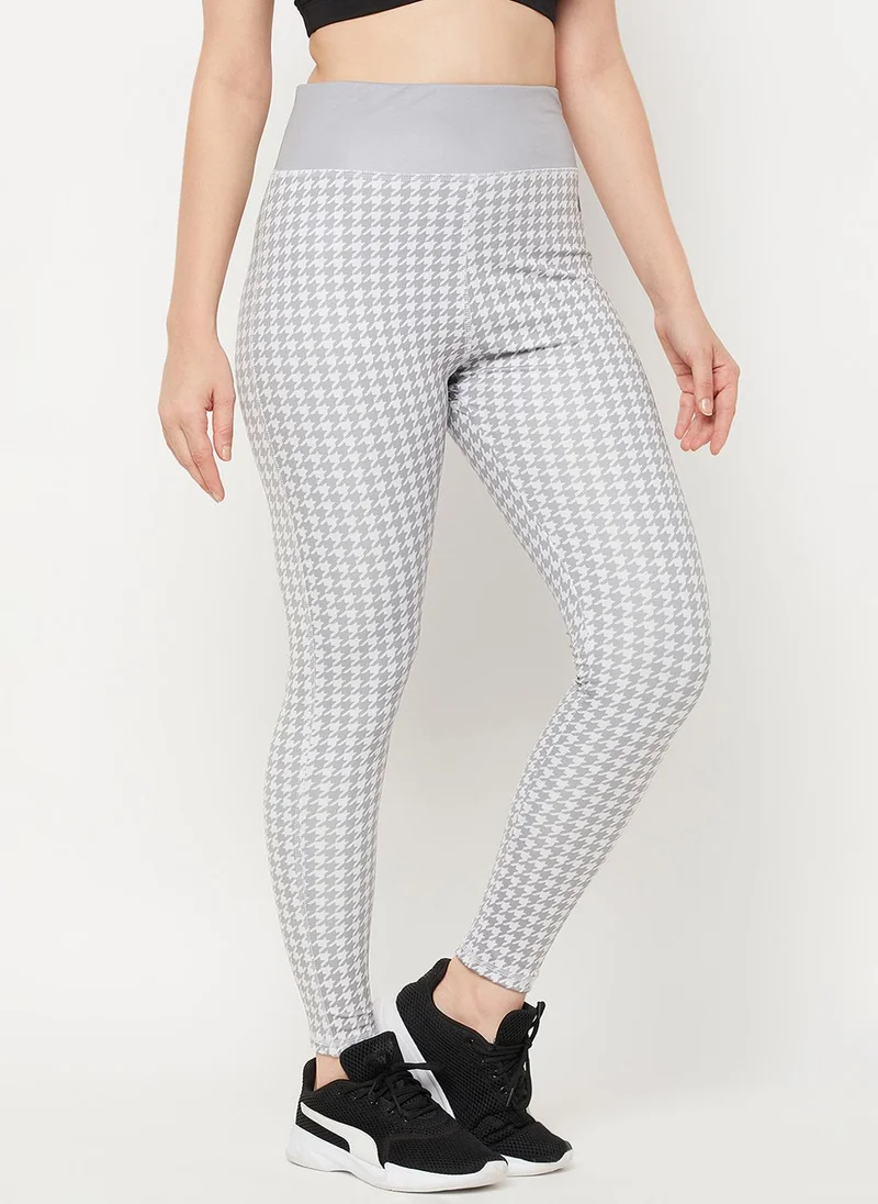 Clovia Grey Clovia Snug Fit High-Rise Houndstooth Print Active Tights in Grey for Women | Best Price UAE