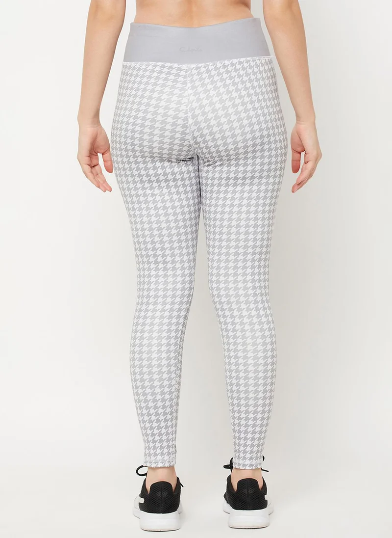 Clovia Grey Clovia Snug Fit High-Rise Houndstooth Print Active Tights in Grey for Women | Best Price UAE
