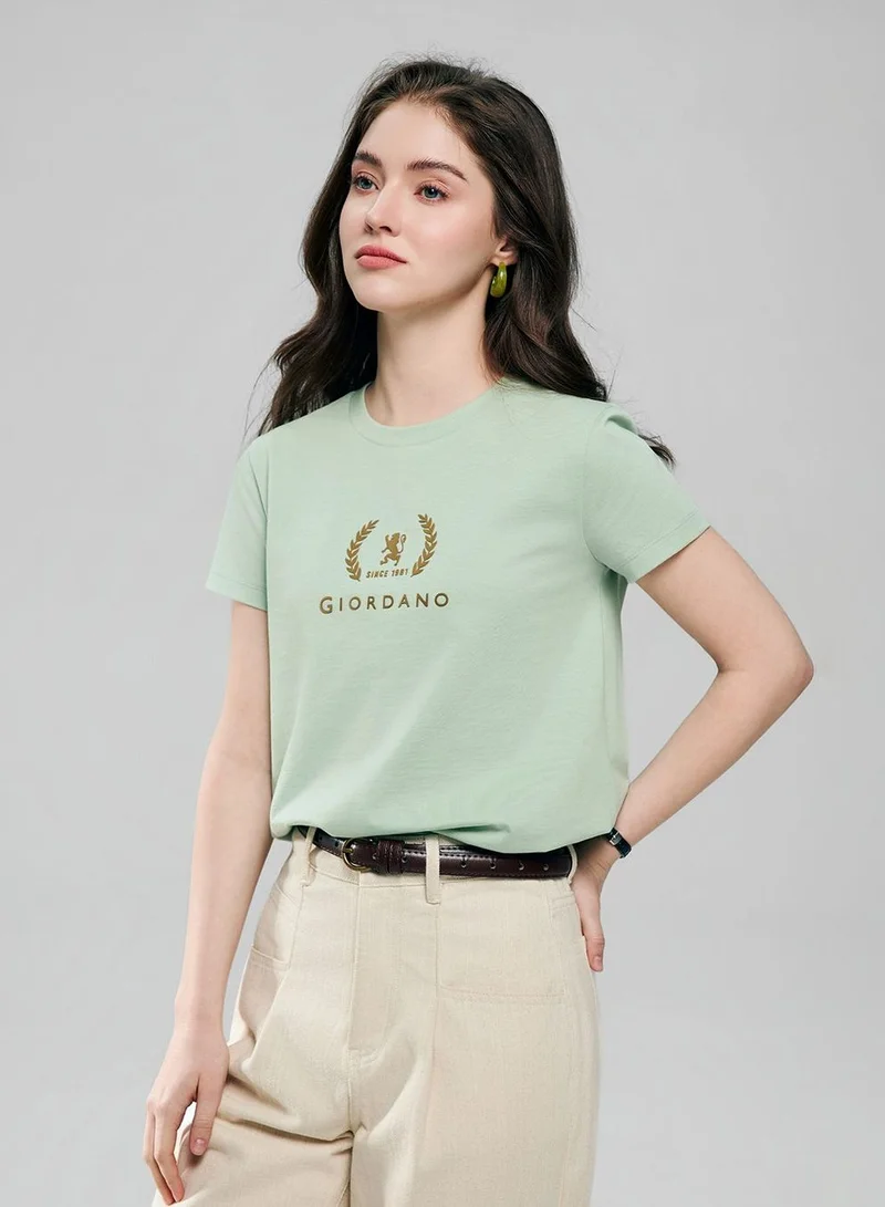 GIORDANO  Women’s Regular Fit Cotton Crew Neck Printed Tee for Women | Best Price UAE