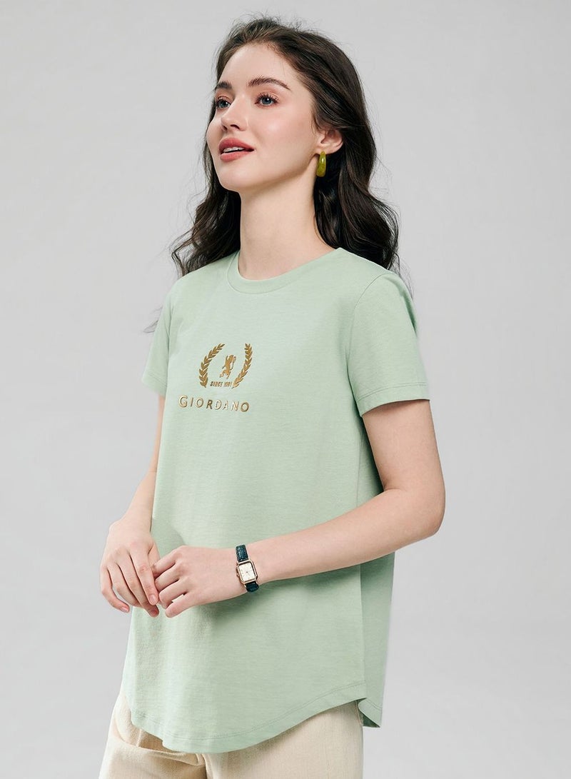 جيوردانو تيشيرت نسائي قطني بياقة دائرية وطبعة، بقصة عادية - Image 4