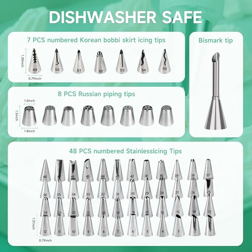 Boyun Cake Decorating Kit,137pcs Cake Decorating Supplies with Cake Turntable for Decorating,Pastry Piping Bag,Russian Piping Tips Baking Tools, Cake Baking Supplies for Beginners(Green) - Image 2