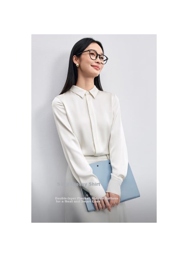 Sentubila Spring Office Commute Style Shirt Women's Light Luxury High-end Feeling Shirt Long Sleeve Slim Fit Top White XL - Image 1