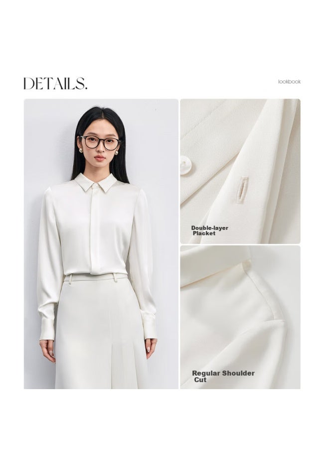 Sentubila Spring Office Commute Style Shirt Women's Light Luxury High-end Feeling Shirt Long Sleeve Slim Fit Top White XL - Image 3
