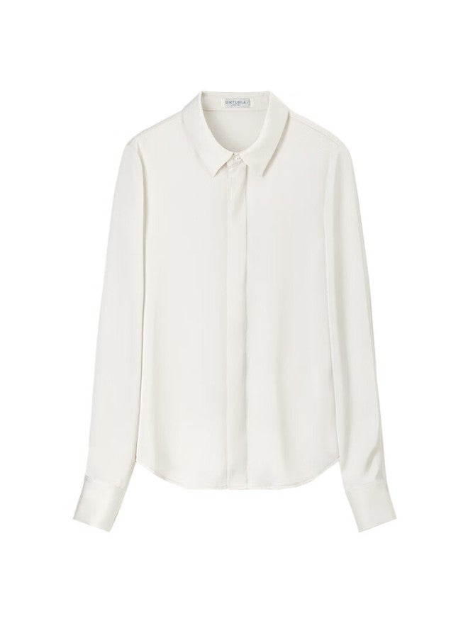 Sentubila Spring Office Commute Style Shirt Women's Light Luxury High-end Feeling Shirt Long Sleeve Slim Fit Top White XL - Image 5