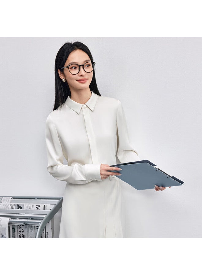 Sentubila Spring Office Commute Style Shirt Women's Light Luxury High-end Feeling Shirt Long Sleeve Slim Fit Top White XL - Image 2