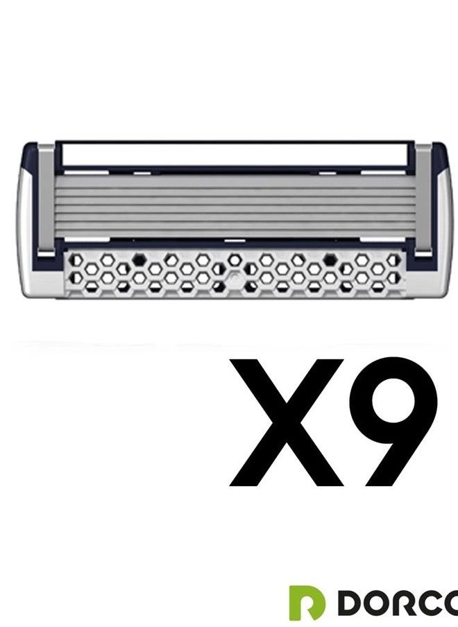 DORCO - Pace Classic - Seven Blade Razor System with Pivoting Head and Premium Handle- 9 Pack (1 Handle + 9 Cartridges) - Image 1
