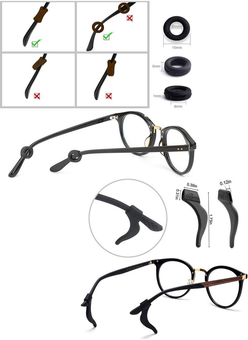 Aikanbo 12 Pairs Glasses Holder Silicone Glasses Temple Holder Anti-Slip Protector Comfort Glasses Glasses Holder Glasses Stopper for Sports， Learning (Black，Clea，Brown 4 Designs)  - Image 4