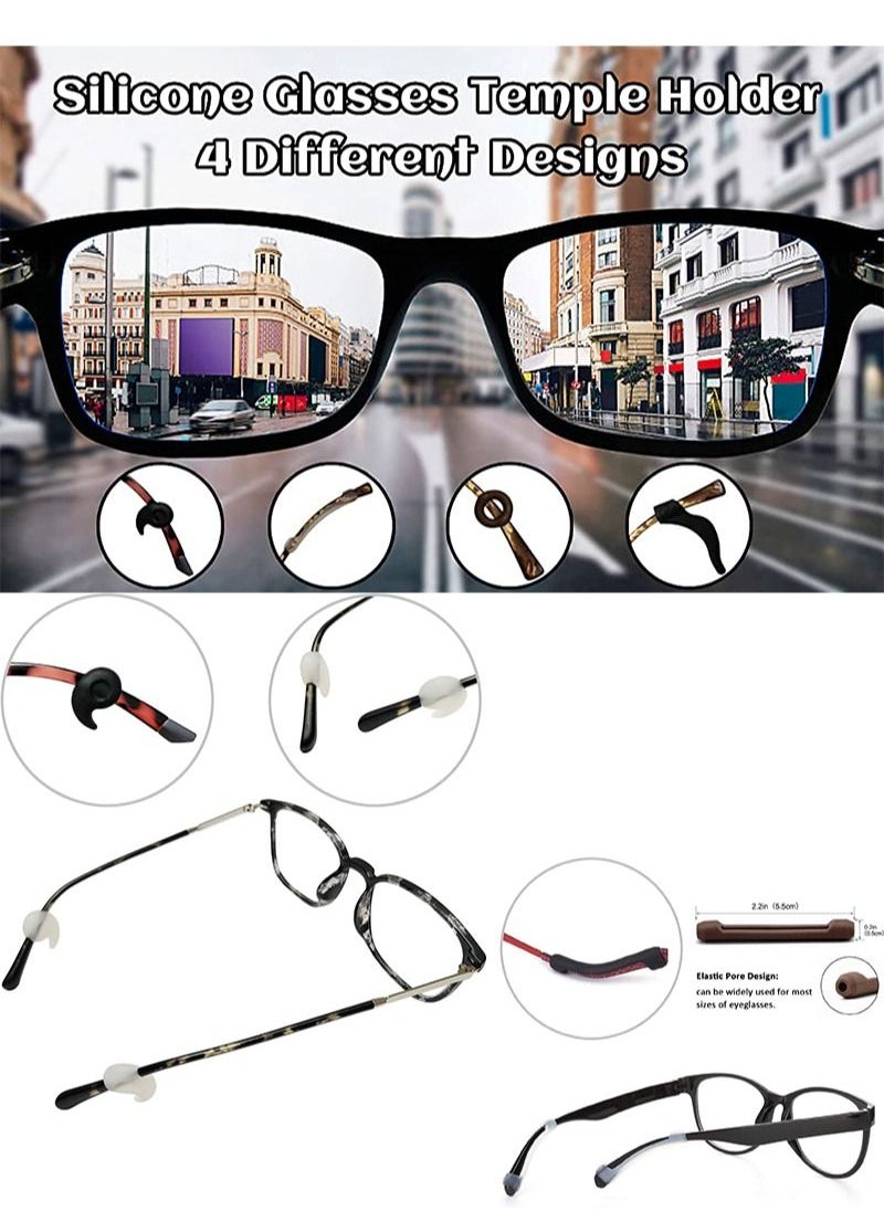 Aikanbo 12 Pairs Glasses Holder Silicone Glasses Temple Holder Anti-Slip Protector Comfort Glasses Glasses Holder Glasses Stopper for Sports， Learning (Black，Clea，Brown 4 Designs)  - Image 3