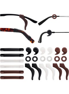 Aikanbo 12 Pairs Glasses Holder Silicone Glasses Temple Holder Anti-Slip Protector Comfort Glasses Glasses Holder Glasses Stopper for Sports， Learning (Black，Clea，Brown 4 Designs)  - Image 1