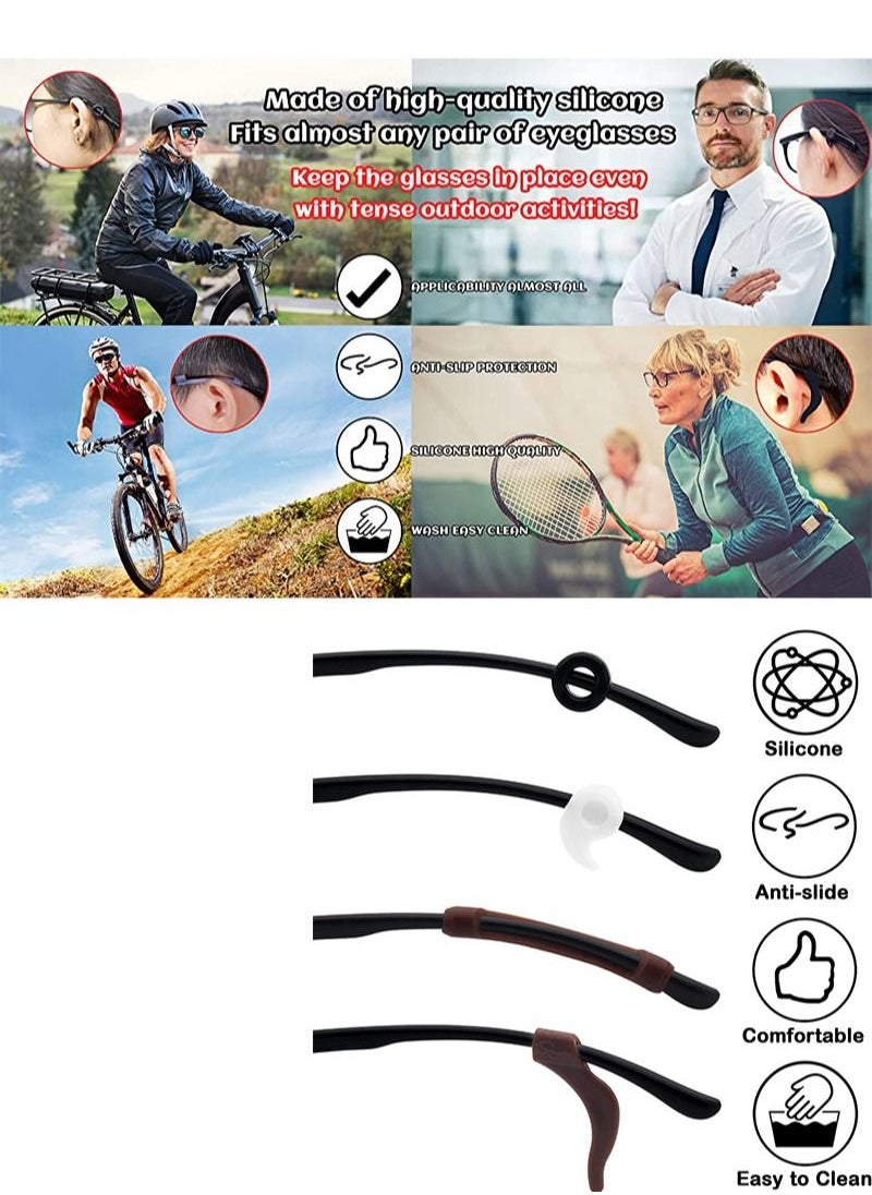 Aikanbo 12 Pairs Glasses Holder Silicone Glasses Temple Holder Anti-Slip Protector Comfort Glasses Glasses Holder Glasses Stopper for Sports， Learning (Black，Clea，Brown 4 Designs)  - Image 2