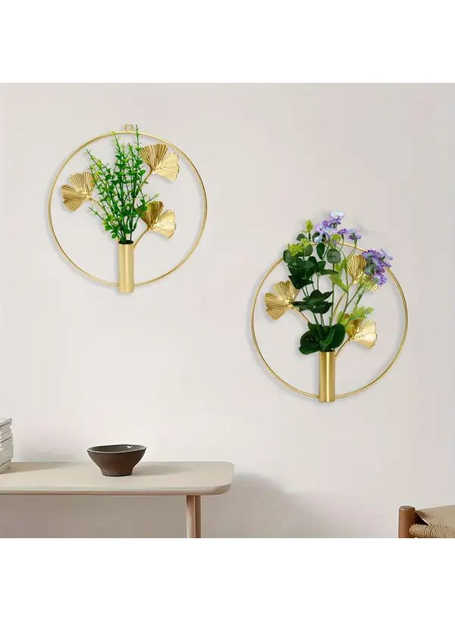 2pcs Black Metal Round Wall Vase Rack Nordic Minimalist Iron Hanging Flower Pot with Golden Accent Home Office Cafe Decor - Image 5