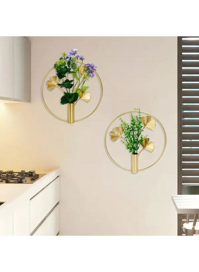 2pcs Black Metal Round Wall Vase Rack Nordic Minimalist Iron Hanging Flower Pot with Golden Accent Home Office Cafe Decor - Image 2
