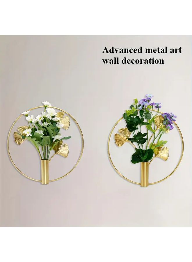 2pcs Black Metal Round Wall Vase Rack Nordic Minimalist Iron Hanging Flower Pot with Golden Accent Home Office Cafe Decor - Image 1
