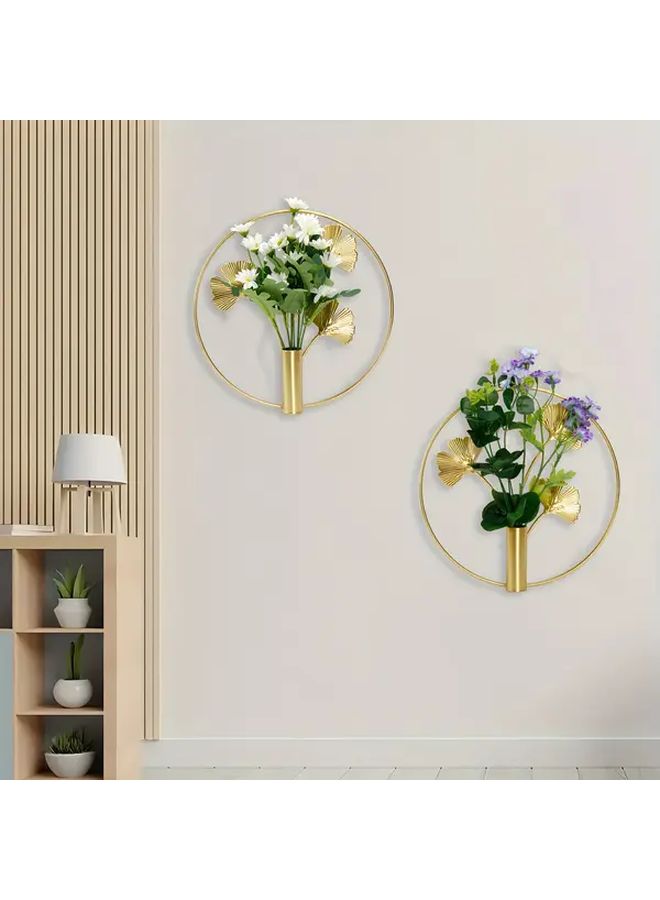 2pcs Black Metal Round Wall Vase Rack Nordic Minimalist Iron Hanging Flower Pot with Golden Accent Home Office Cafe Decor - Image 4