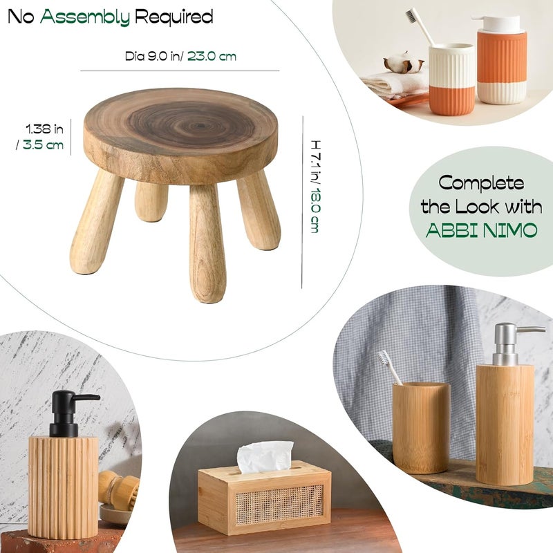 ABBI NIMO كرسي خطوة خشبي صلب 7 بوصة من خشب حلقة النمو الطبيعية للبالغين والأطفال والصغار، رافع بسيط وذو تصميم مMinimalist للنباتات وديكور المنزل - Image 3