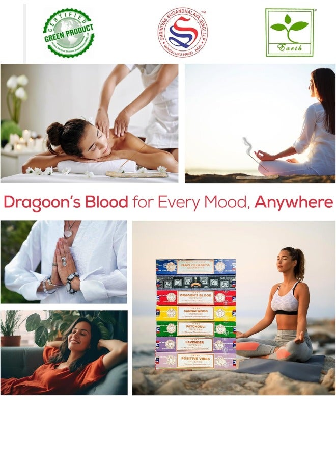 ساتيا مجموعة هدايا أعواد البخور المعتمدة من ساتيا جرين، أعواد البخور المعتمدة باللون الأخضر، عبوة من 7 قطع، ناغ تشامبا، دم التنين، المشاعر الإيجابية، خشب الصندل، روائح الباتشولي واللافندر - Image 2