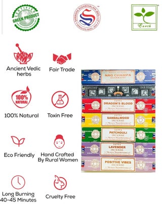 Satya Green Certified Incense Sticks Gift Set, Green Certified Incense Sticks, Pack of 7, Nag Champa, Dragon's Blood, Positive Vibes, Sandalwood, Patchouli & Lavender Scents - view 3