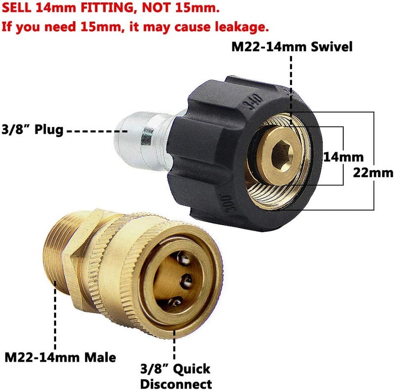 Twinkle Star Pressure Washer Adapter Set, Quick Disconnect Kit, M22 14 mm Quick Connect Swivel to 3/8'' Quick Connect Fittings, 3/4" to Quick Release - Image 3