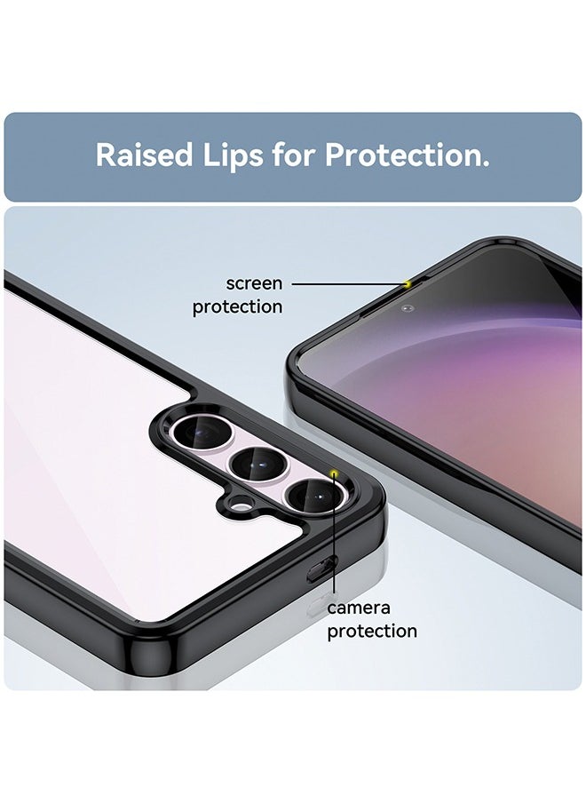 GKK Samsung Galaxy S24+ Case Cover TPU Soft Edge Protector Soft Silicone Shockproof Anti-Scratch Protective Bumper Case Corner Full Pack Acrylic Solid Color Fall Protection Cover（Transparent/Black）  - Image 3