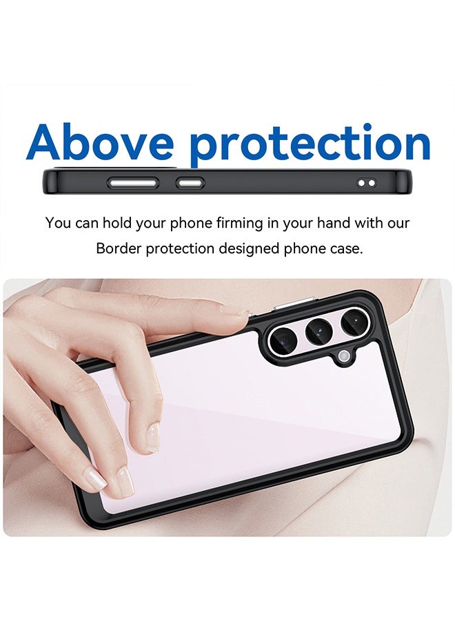 GKK Samsung Galaxy S24+ Case Cover TPU Soft Edge Protector Soft Silicone Shockproof Anti-Scratch Protective Bumper Case Corner Full Pack Acrylic Solid Color Fall Protection Cover（Transparent/Black）  - Image 2
