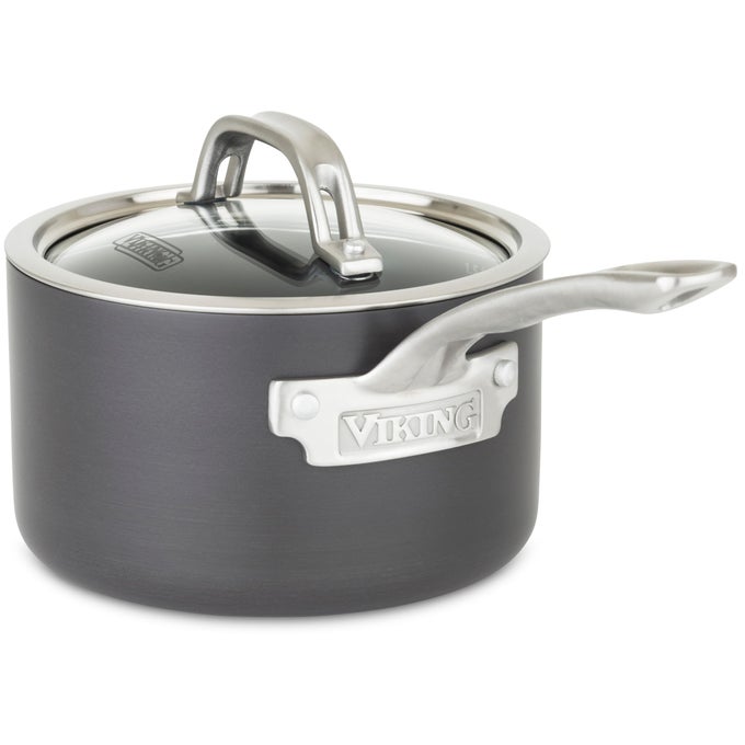 NON STICK SAUCE PAN WITH GLASS LID 2 QUART HARD ANODIZED NONSTICK SAUCEPAN COOKING POT DISHWASHER AND OVEN SAFE INDUCTION READY GRAY