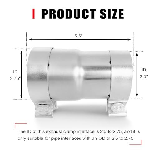 Peastorm 2.5 to 2.75 Inch Exhaust Adapter, 2.5" ID to 2.75" ID Exhaust Reducer Connector Pipe with Clamp - Image 2