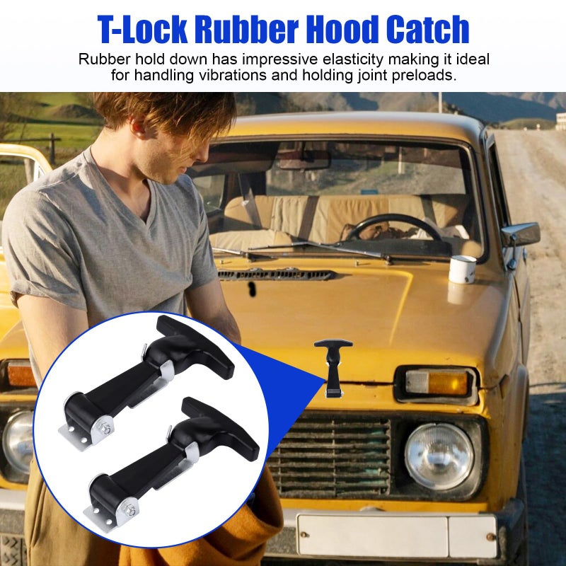 AFZZ Elastic Stainless Steel Rubber Hood Catch - Flexible T-Handle Hasp Rubber Flexible Draw Latches with Brackets for Toolboxes, Coolers, Vehicle Engines, Hoods, RVs, ATVs, and DIY Needs (2 Pcs) - Image 5