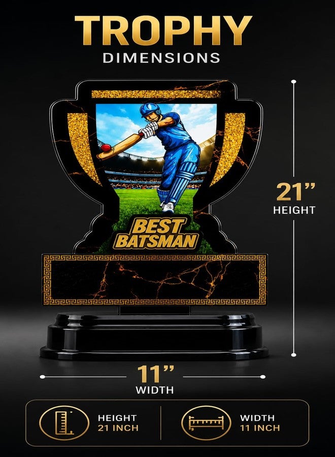 M.F.H Cricket Trophy for Tournament Winners - Best Batsman, Best Bowler, Best Fielder & Man of the Series Trophy | Black & Gold Cricket Award |(All in ONE Cricket Trophy Combo) - Image 4