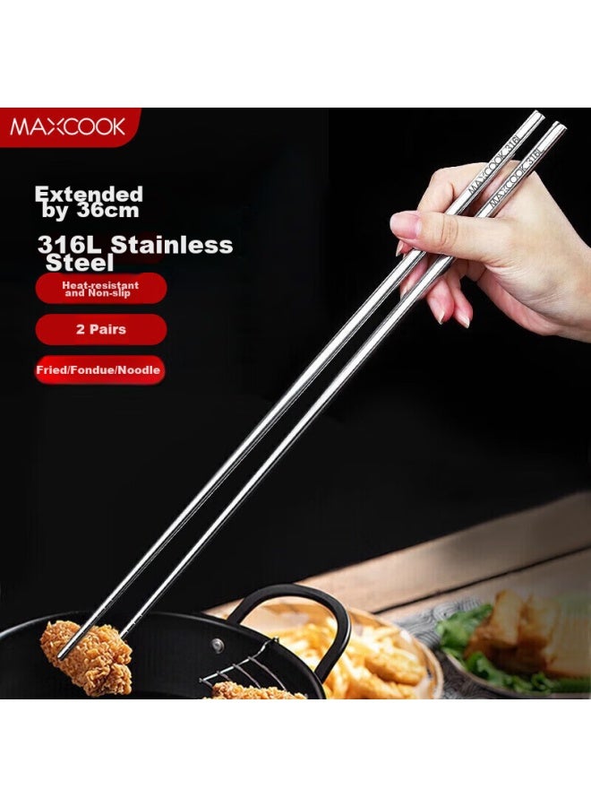 MAX COOK Meichun 316l Stainless Steel Hot Pot Chopsticks, Deep-frying Chopsticks, Hot Pot Chopsticks, Extended Chopsticks, 36cm Two Pairs, Mck8390 - Image 1