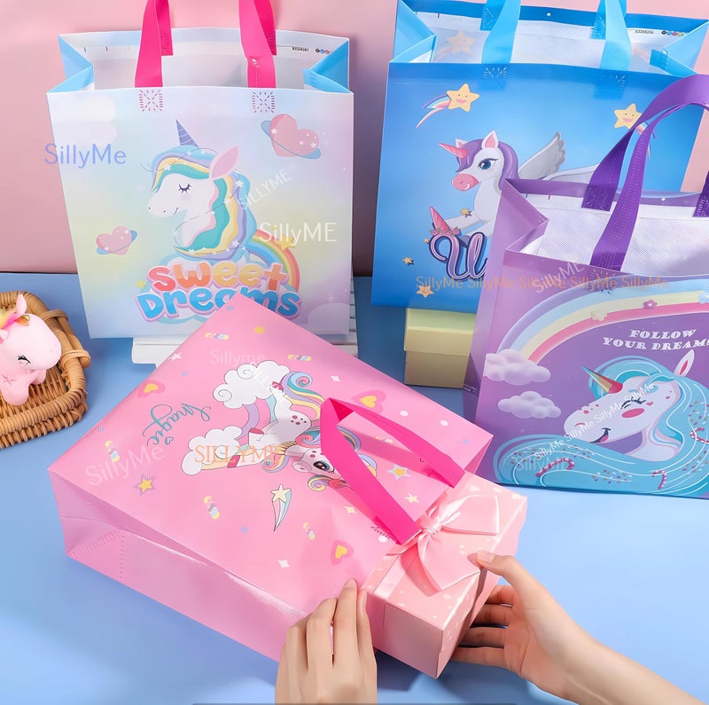 SILLYME 12Pcs Small Gift Bags for Kids' Birthday Party - Hand Bag Covers for Return Gifts - Age 3-12 Fabric, Multicolor - Image 4
