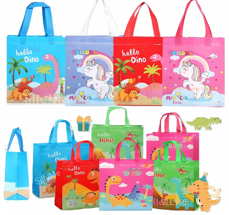 SILLYME 12Pcs Small Gift Bags for Kids' Birthday Party - Hand Bag Covers for Return Gifts - Age 3-12 Fabric, Multicolor - Image 1