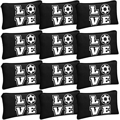 Lauwell 12 Pieces Soccer Makeup Bag Cosmetic Bag with Words Soccer Travel Storage Bags Portable Storage Case Toiletry Bag Accessories with Zippers for Soccer Players Teams Women Girls Black Soccer Style - Image 1