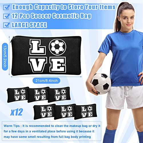 Lauwell 12 Pieces Soccer Makeup Bag Cosmetic Bag with Words Soccer Travel Storage Bags Portable Storage Case Toiletry Bag Accessories with Zippers for Soccer Players Teams Women Girls Black Soccer Style - Image 3