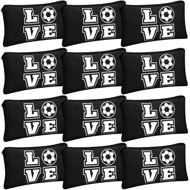 Lauwell 12 Pieces Soccer Makeup Bag Cosmetic Bag with Words Soccer Travel Storage Bags Portable Storage Case Toiletry Bag Accessories with Zippers for Soccer Players Teams Women Girls Black Soccer Style - Image 2