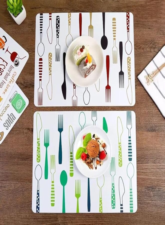 European Cartoon Placemats PVC Waterproof Anti-dirty Insulation Placemats for Kitchen Table Decoration (Shape 2, 6 Pieces)