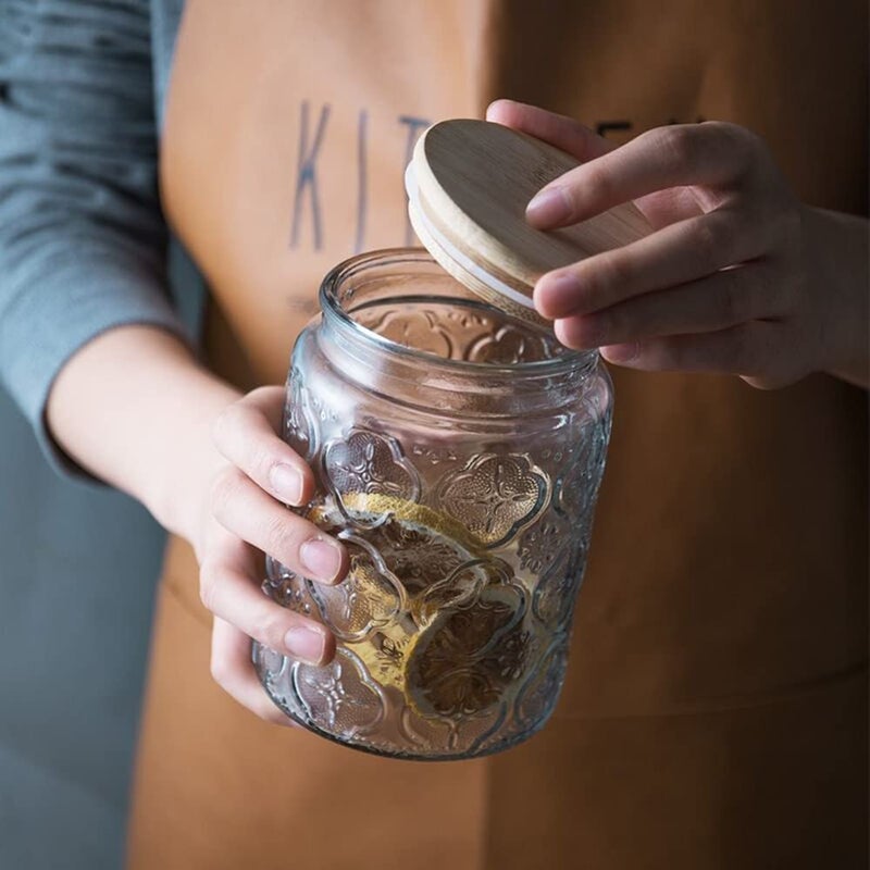 ANSQU Vintage Glass Jar Canister Airtight Storage Jar Container with Bamboo Wooden Lid for Kitchen Counter  Pantry  Coffee  Tea  Sugar  23.7 FL oz - Image 4