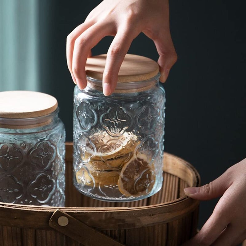 ANSQU Vintage Glass Jar Canister Airtight Storage Jar Container with Bamboo Wooden Lid for Kitchen Counter  Pantry  Coffee  Tea  Sugar  23.7 FL oz - Image 5
