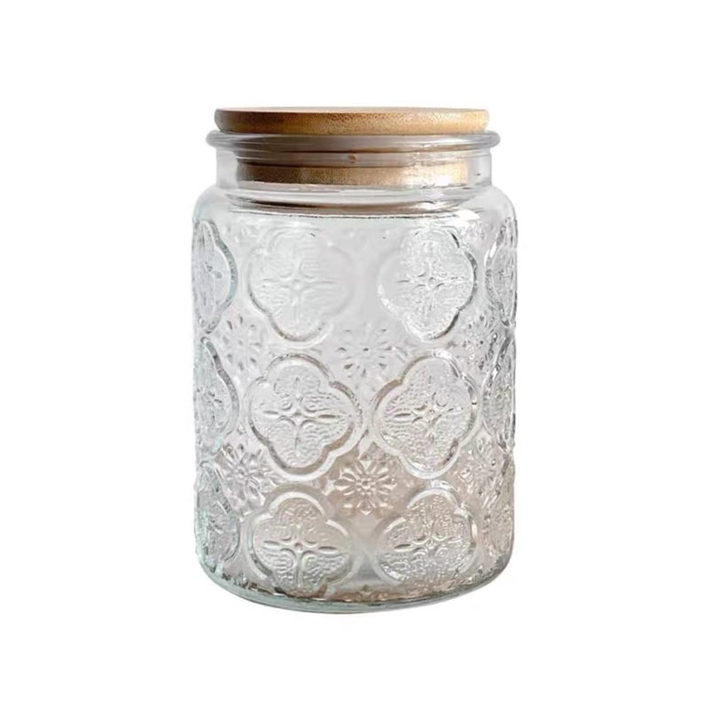 ANSQU Vintage Glass Jar Canister Airtight Storage Jar Container with Bamboo Wooden Lid for Kitchen Counter  Pantry  Coffee  Tea  Sugar  23.7 FL oz - Image 2