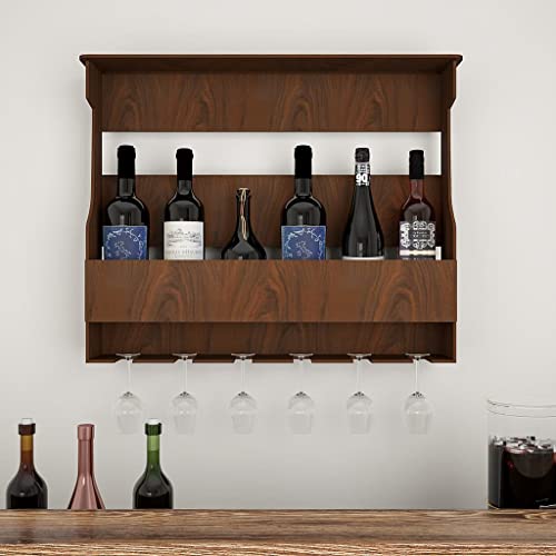 Indigo interiors Jorden Wooden Wall Hanging Design Bar | Bar Cabinets for Home | Mini Bar for Home | Solid Wood Make Wine Storage Cabinet with Glass Hanging Space-Teak Finish - Image 3