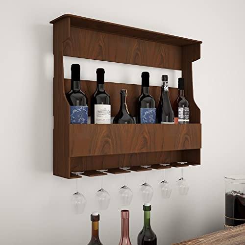 Indigo interiors Jorden Wooden Wall Hanging Design Bar | Bar Cabinets for Home | Mini Bar for Home | Solid Wood Make Wine Storage Cabinet with Glass Hanging Space-Teak Finish - Image 2