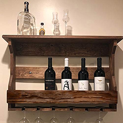 Indigo interiors Jorden Wooden Wall Hanging Design Bar | Bar Cabinets for Home | Mini Bar for Home | Solid Wood Make Wine Storage Cabinet with Glass Hanging Space-Teak Finish - Image 5
