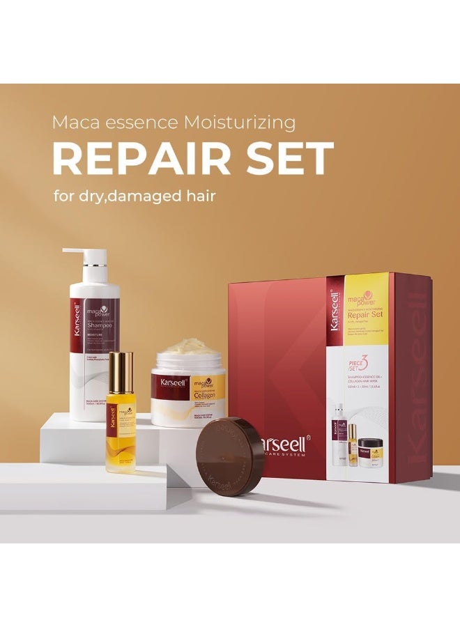 Karseell Collagen Hair Treatment Deep Repair Conditioning Mask, Shampoo and Argan Oil Set for Dry Damaged Hair of All Types - 16.9floz + 16.9floz + 1.69floz - Image 2