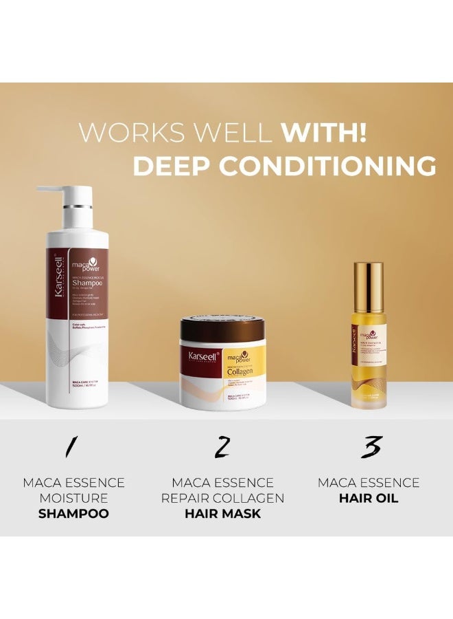 Karseell Collagen Hair Treatment Deep Repair Conditioning Mask, Shampoo and Argan Oil Set for Dry Damaged Hair of All Types - 16.9floz + 16.9floz + 1.69floz - Image 5