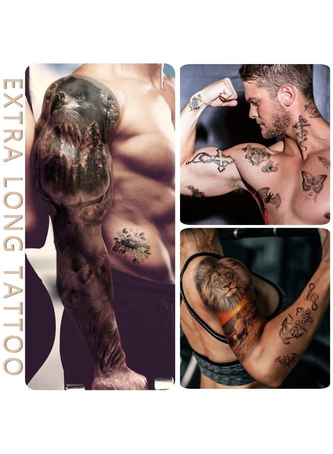 Metuu 46 Sheets Full Arm Temporary Tattoo Waterproof Realistic For Men And Women, Wolf Tiger Lion Eagle Extra Large Fake Tattoo Stick On Whole Arm Shoulder Leg - Image 4