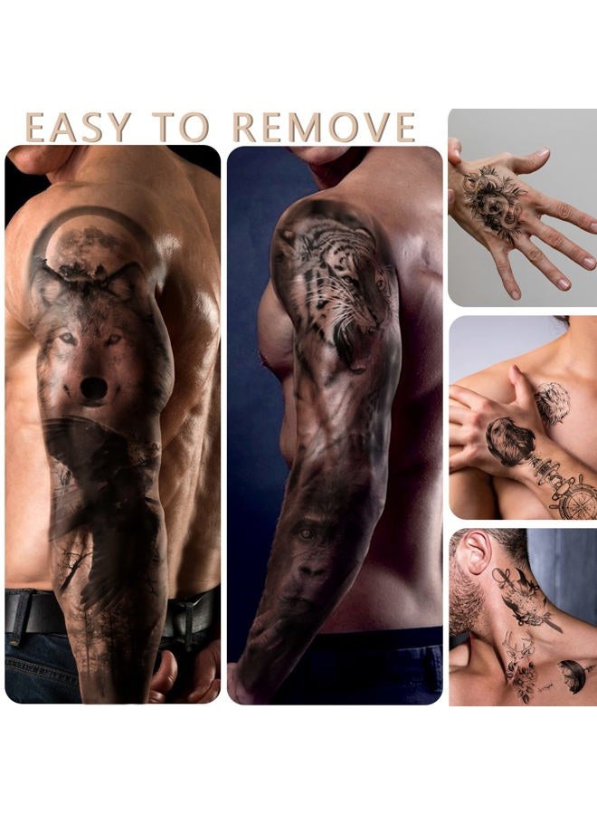 Metuu 46 Sheets Full Arm Temporary Tattoo Waterproof Realistic For Men And Women, Wolf Tiger Lion Eagle Extra Large Fake Tattoo Stick On Whole Arm Shoulder Leg - Image 3