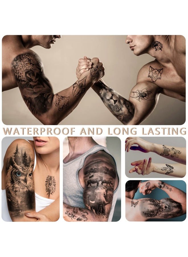 Metuu 46 Sheets Full Arm Temporary Tattoo Waterproof Realistic For Men And Women, Wolf Tiger Lion Eagle Extra Large Fake Tattoo Stick On Whole Arm Shoulder Leg - Image 5