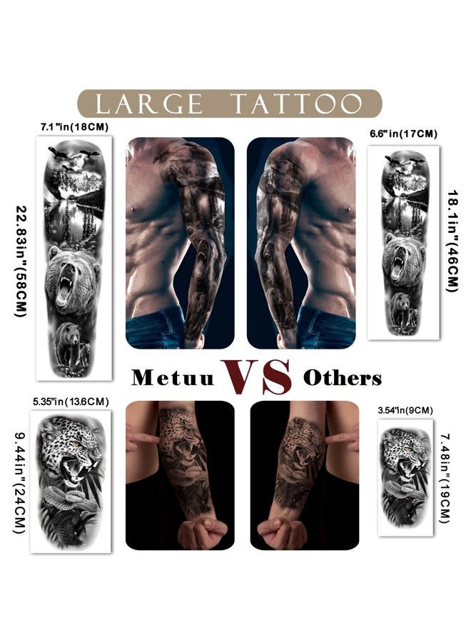 Metuu 46 Sheets Full Arm Temporary Tattoo Waterproof Realistic For Men And Women, Wolf Tiger Lion Eagle Extra Large Fake Tattoo Stick On Whole Arm Shoulder Leg - Image 2