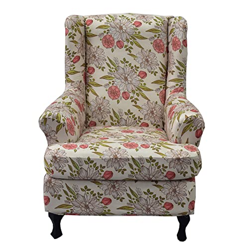 KRFOONN Wingback Chair Covers Slipcovers 2 Piece Stretch Wing Chair Covers Spandex Slipcovers Wingback Sofa Covers Armchair Covers Non-Slip Furniture Protector, 14 - Image 1