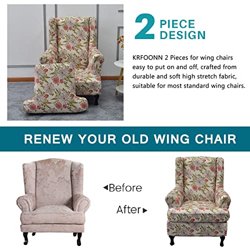 KRFOONN Wingback Chair Covers Slipcovers 2 Piece Stretch Wing Chair Covers Spandex Slipcovers Wingback Sofa Covers Armchair Covers Non-Slip Furniture Protector, 14 - Image 4